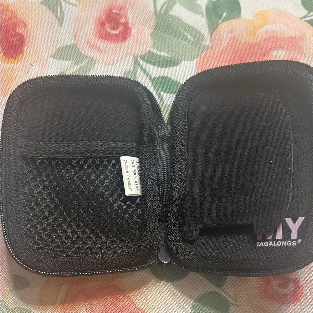 My Tagalongs Geometric Black and Purple Zippered Neoprene Ear Bud Pouch